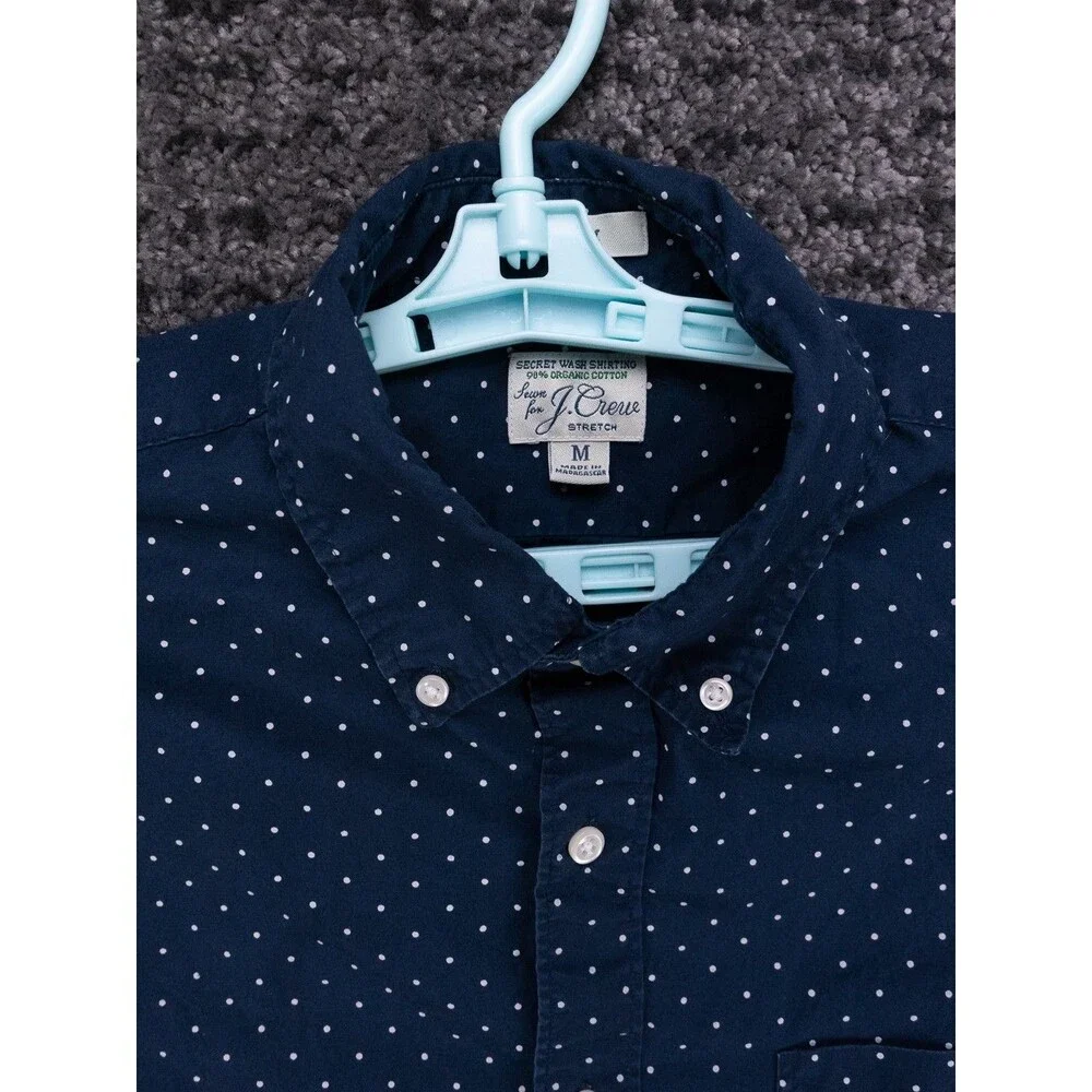 J Crew Shirt Mens Medium Blue Polka Dot Print Slim Stretch Long Sleeve Preppy
